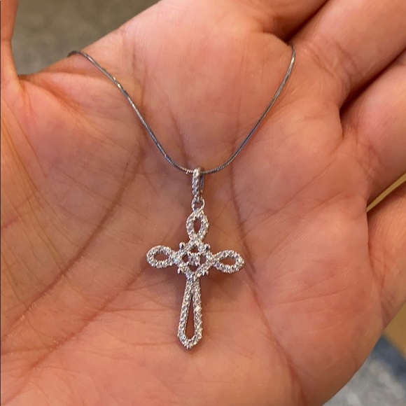Sterling silver Cross CZ Necklace 2pc 16” inches - Picture 3 of 7